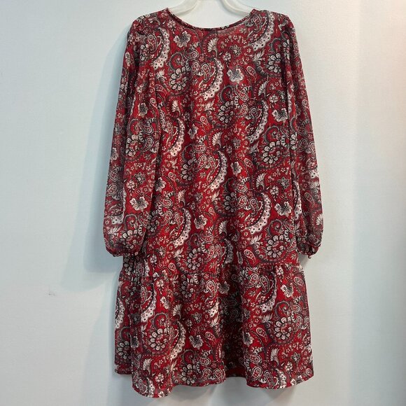 LOFT Shimmer Paisley Flounce Dress Red Blue Floral Boho Women's Long Sleeve - Picture 1 of 10